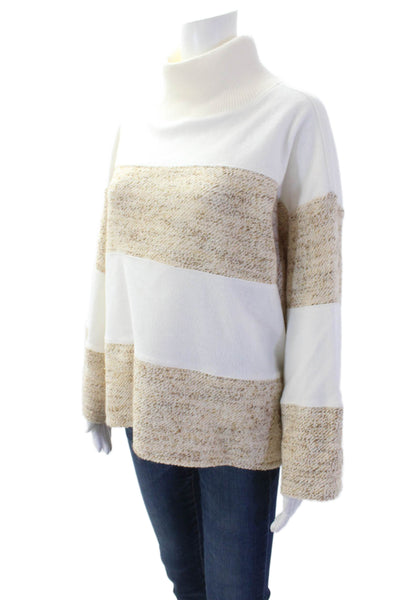 Daily Practice Womens Long Sleeves Turtleneck Sweater White Beige Size Small