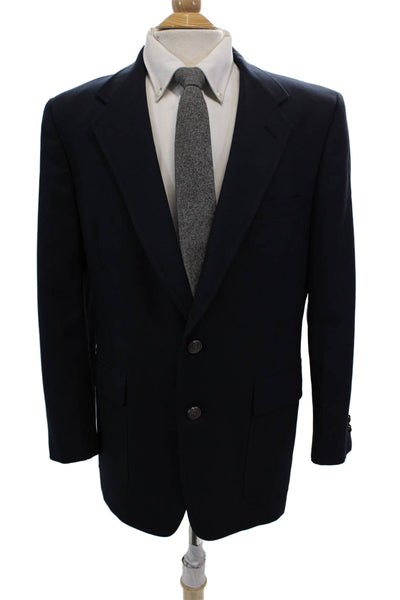 Hart Schaffner Marx Mens Wool Solid Two Button Blazer Blue Size 42