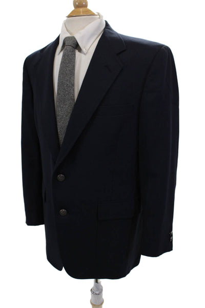 Hart Schaffner Marx Mens Wool Solid Two Button Blazer Blue Size 42