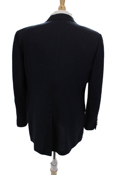 Hart Schaffner Marx Mens Wool Solid Two Button Blazer Blue Size 42