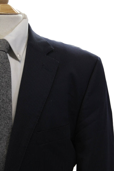 Peter Millar Mens Wool Pinstriped Two Button Blazer Blue Size 46