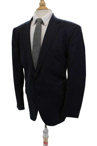 Peter Millar Mens Wool Pinstriped Two Button Blazer Blue Size 46