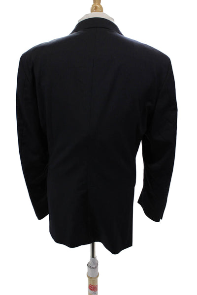 Peter Millar Mens Wool Pinstriped Two Button Blazer Blue Size 46