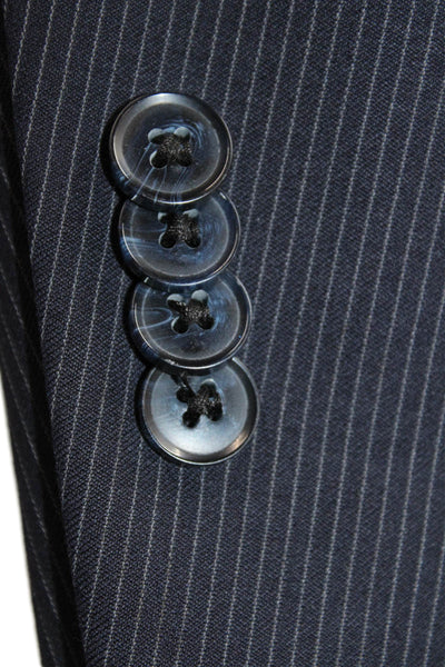 Peter Millar Mens Wool Pinstriped Two Button Blazer Blue Size 46
