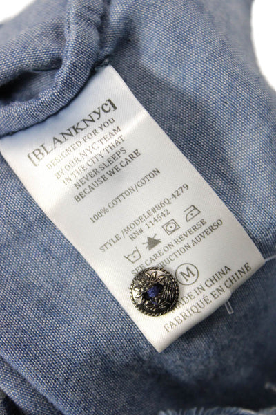 BLANKNYC Womens Cotton Plaid Button Up Blouse Top Blue Size M