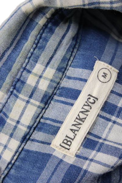 BLANKNYC Womens Cotton Plaid Button Up Blouse Top Blue Size M