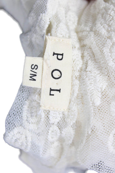 Pol Womens Textured Round Neck Sleeveless Lace Tank Top White Size S