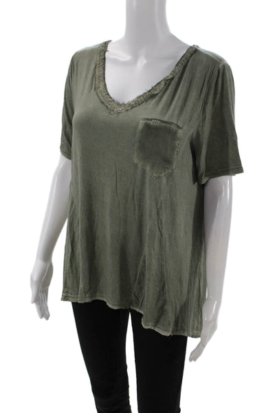 Pol Womens V-neck Short Sleeve Casual Lined Blouse Green Size L