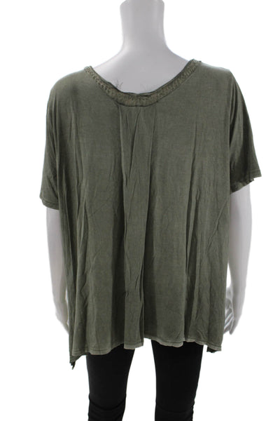 Pol Womens V-neck Short Sleeve Casual Lined Blouse Green Size L