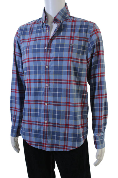 Vineyard Vines Mens Long Sleeve Plaid Print Button Down Shirt Blue Size M