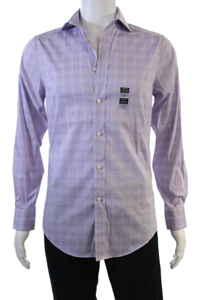 Lauren Ralph Lauren Mens Cotton Collared Plaid Button Down Shirt Purple Size S