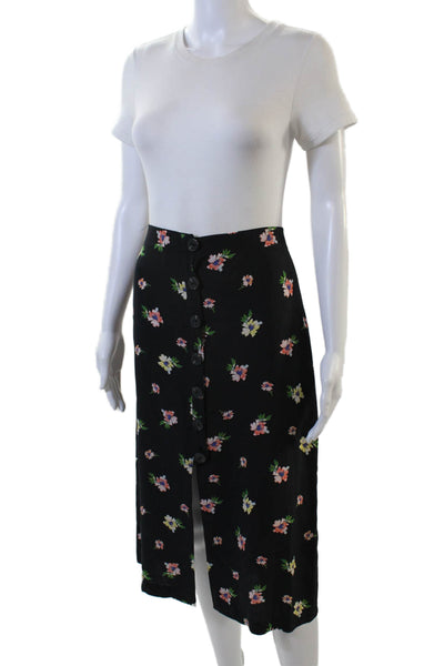 Intermix Womens Silk Floral Print Buttoned Detail Maxi Skirt Black Size 8