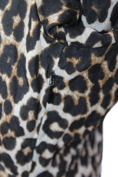 Suncoo Womens Textured Short Sleeve V-neck Animal Print Dress Brown Size S