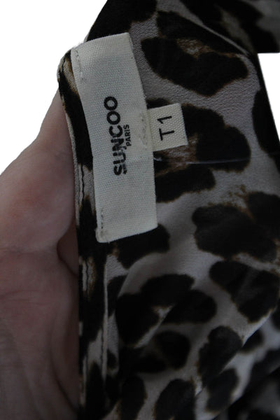 Suncoo Womens Textured Short Sleeve V-neck Animal Print Dress Brown Size S