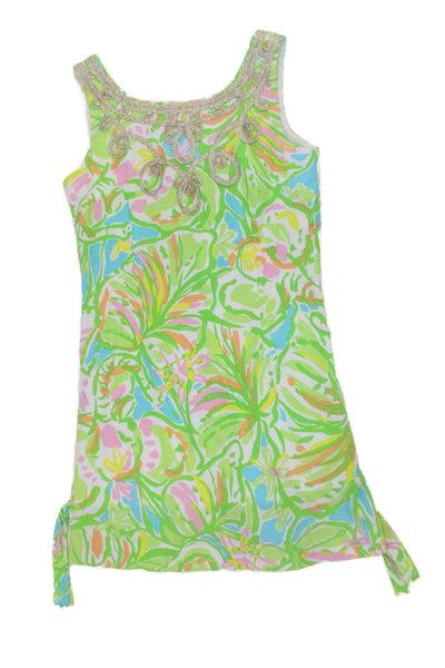 Lily Pulitzer Girls Scoop Neck Sleeveless Pattern Dress Green Size 10