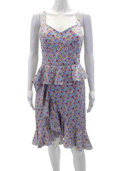 J Crew Womens Textured V-neck Spaghetti Strap Tier Floral Dress Multi Size 04