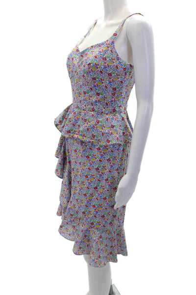 J Crew Womens Textured V-neck Spaghetti Strap Tier Floral Dress Multi Size 04