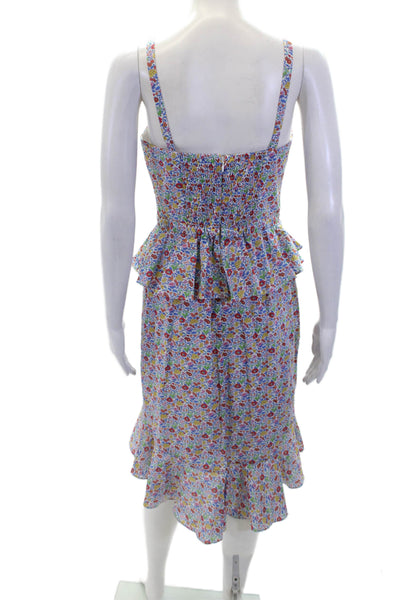 J Crew Womens Textured V-neck Spaghetti Strap Tier Floral Dress Multi Size 04