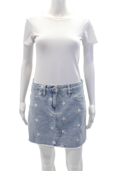 Generation Love Womens Zip Button Printed Denim Skirt Blue Size M