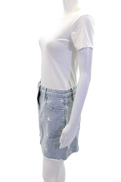 Generation Love Womens Zip Button Printed Denim Skirt Blue Size M