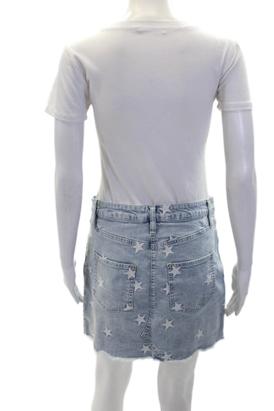 Generation Love Womens Zip Button Printed Denim Skirt Blue Size M