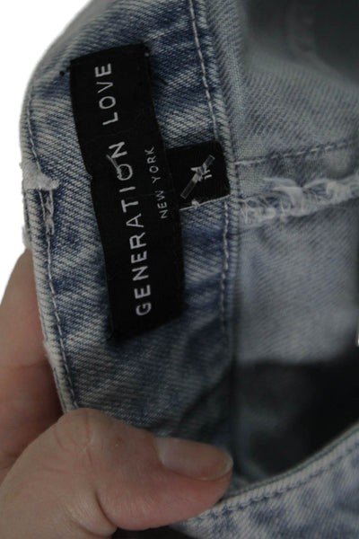 Generation Love Womens Zip Button Printed Denim Skirt Blue Size M
