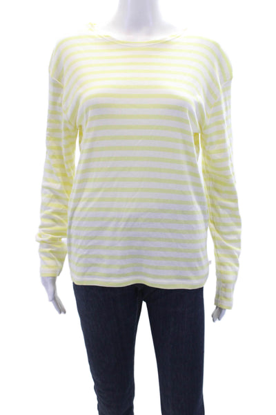 Closed Womens Cotton Striped Print Round Neck Long Sleeve Lemon Yellow Size S