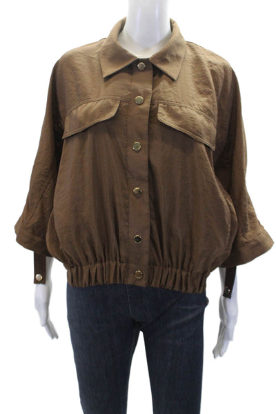 Zara Womens Textured Long Sleeve V-neck Collar Blouse Brown Size M