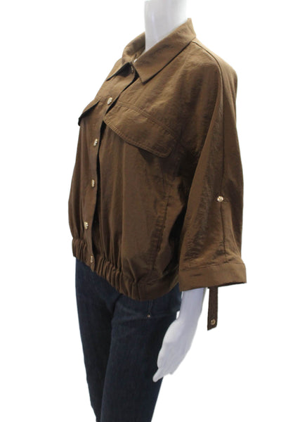 Zara Womens Textured Long Sleeve V-neck Collar Blouse Brown Size M
