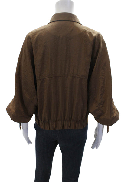 Zara Womens Textured Long Sleeve V-neck Collar Blouse Brown Size M