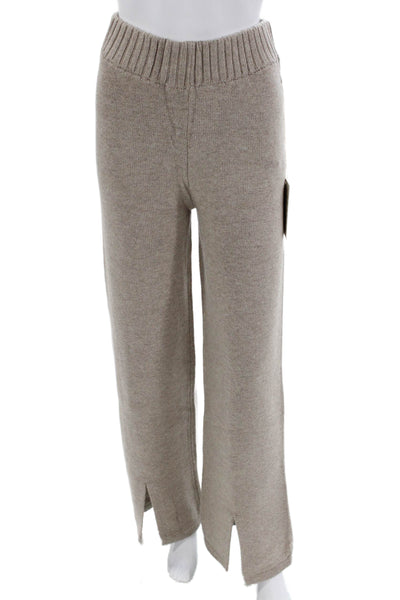 Allfenix Womens Knit Elastic Waist High-Rise Flared Pants Taupe Size XS