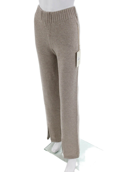 Allfenix Womens Knit Elastic Waist High-Rise Flared Pants Taupe Size XS