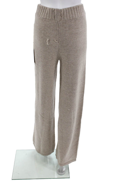 Allfenix Womens Knit Elastic Waist High-Rise Flared Pants Taupe Size XS