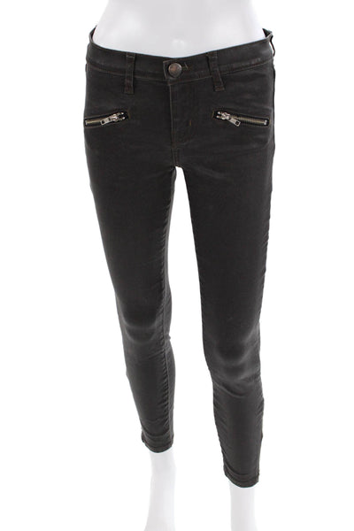 Current/Elliott Womens The Soho Zip Stiletto Pants Gray Coated Cotton Size 26