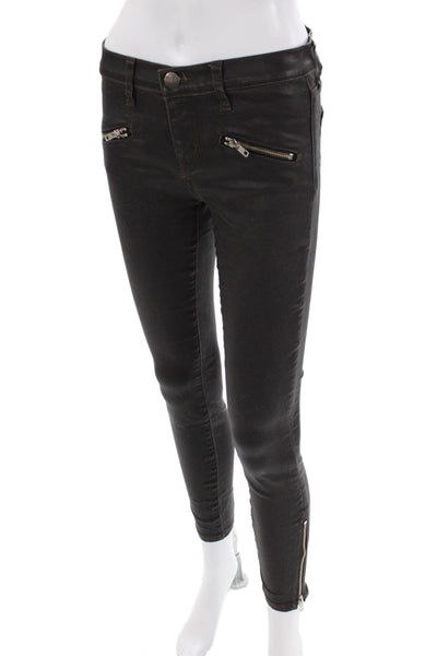 Current/Elliott Womens The Soho Zip Stiletto Pants Gray Coated Cotton Size 26
