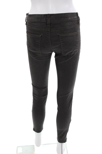 Current/Elliott Womens The Soho Zip Stiletto Pants Gray Coated Cotton Size 26
