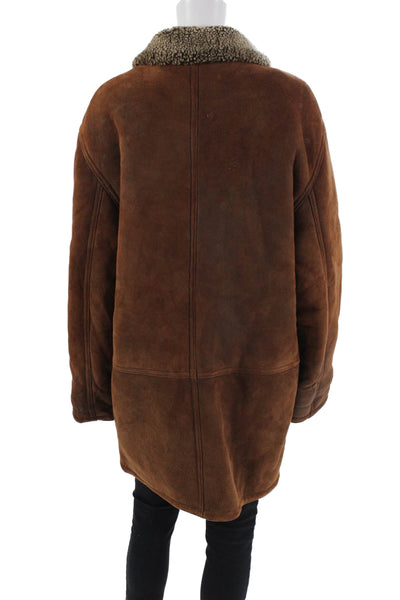 Sharis Place Womens Shearling Button Down Coat Cinnamon Brown Size Small