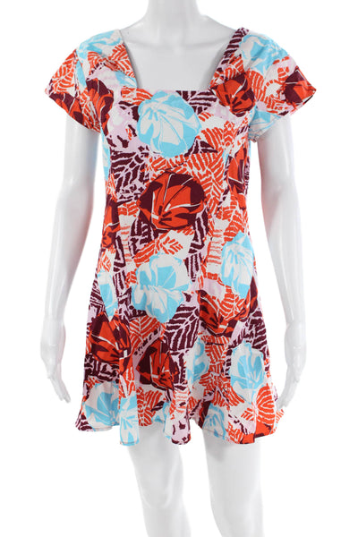 Thakoon Addition Womens Short Sleeve Abstract Mini Dress White Multi Size 4