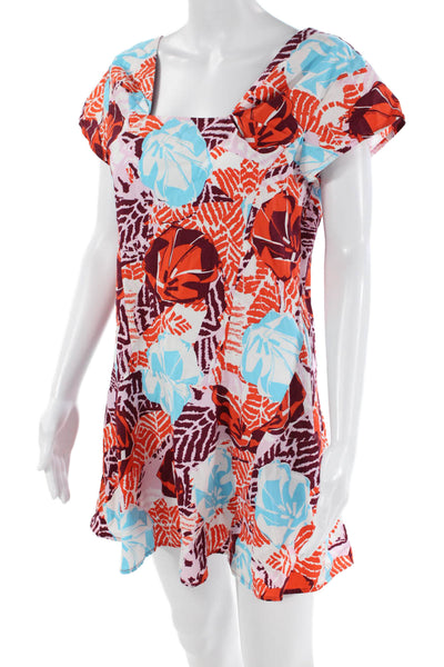 Thakoon Addition Womens Short Sleeve Abstract Mini Dress White Multi Size 4