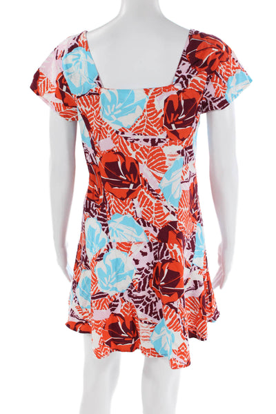 Thakoon Addition Womens Short Sleeve Abstract Mini Dress White Multi Size 4