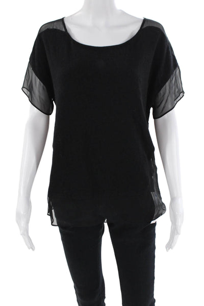 Thakoon Womens Short Sleeve Sheer Trim Angora Knit Top Black Size Small