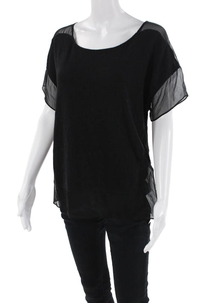 Thakoon Womens Short Sleeve Sheer Trim Angora Knit Top Black Size Small