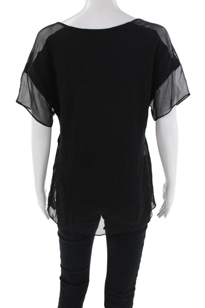 Thakoon Womens Short Sleeve Sheer Trim Angora Knit Top Black Size Small
