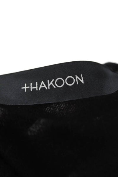 Thakoon Womens Short Sleeve Sheer Trim Angora Knit Top Black Size Small