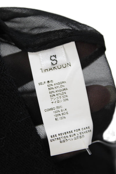 Thakoon Womens Short Sleeve Sheer Trim Angora Knit Top Black Size Small