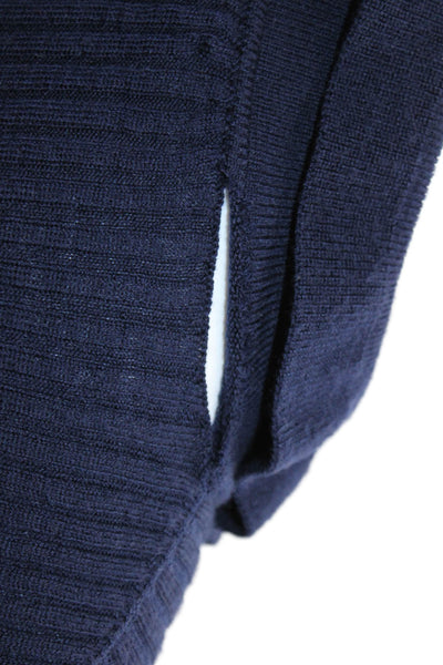 J Crew Womens Merino Wool Ribbed Buttoned Collared Blouse Navy Size XS