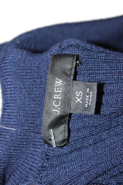 J Crew Womens Merino Wool Ribbed Buttoned Collared Blouse Navy Size XS