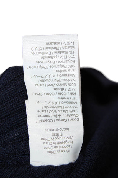 J Crew Womens Merino Wool Ribbed Buttoned Collared Blouse Navy Size XS