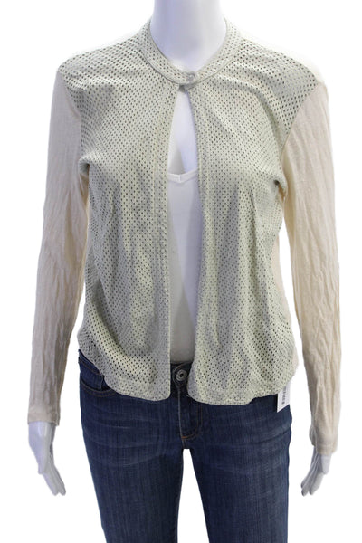 Majestic Filatures Womens Linen Mesh Patchwork Blouse Beige Size 1