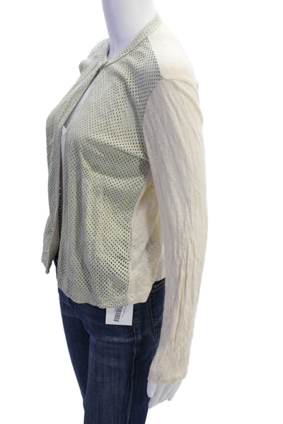 Majestic Filatures Womens Linen Mesh Patchwork Blouse Beige Size 1